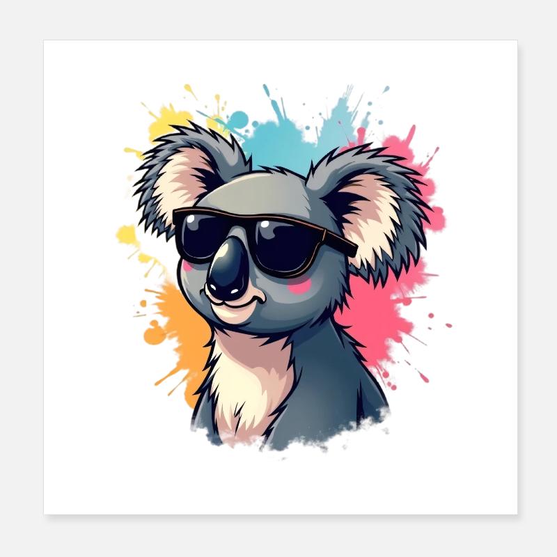 Cool Koala mit Sonnenbrille und Farbexplosion Poster 20x20 cm