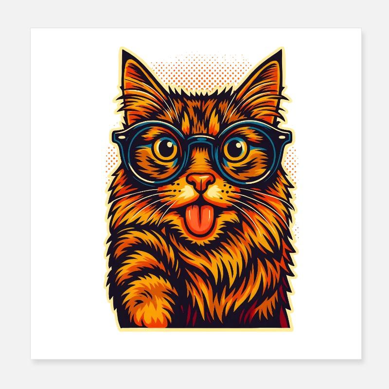 Illustration de chat dynamique avec des lunettes, j'adore les chats Poster 20 x 20 cm