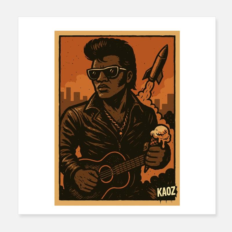 Retro Rockabilly Rebel with Rocket Poster 8" x 8" (20x20 cm)