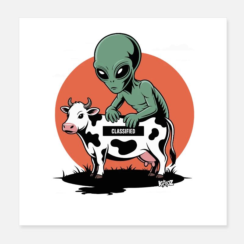 Außerirdischer mit Kuh  Poster 20x20 cm
