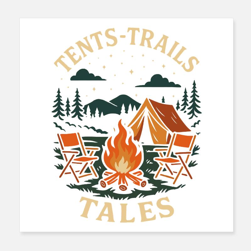 Tents Funny Camping Adventure Poster 8" x 8" (20x20 cm)