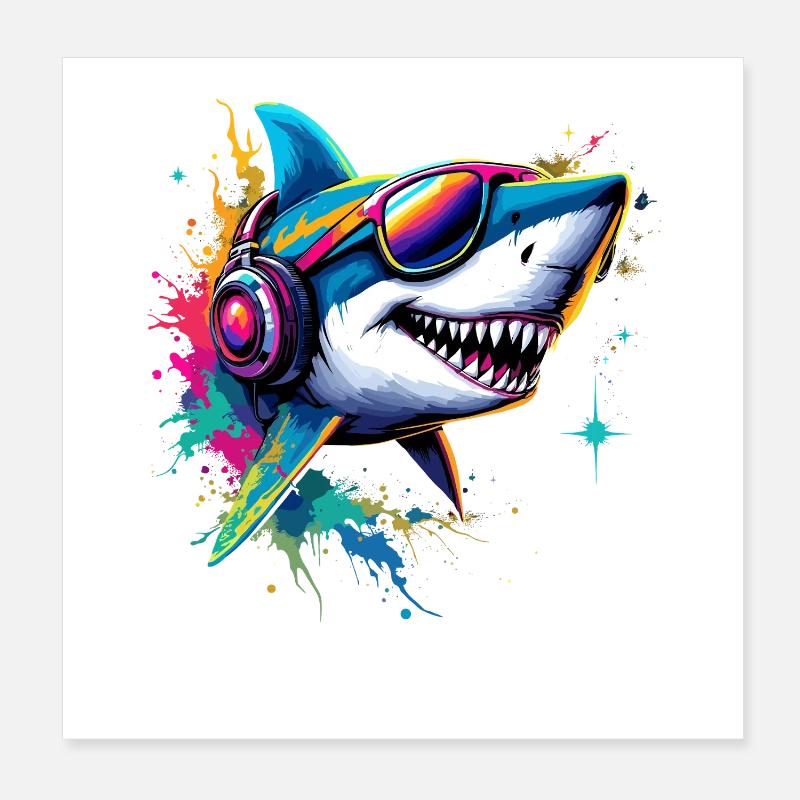 Requin Requin tigre Plongeur Requins mignons Grand requin blanc Poster 20 x 20 cm