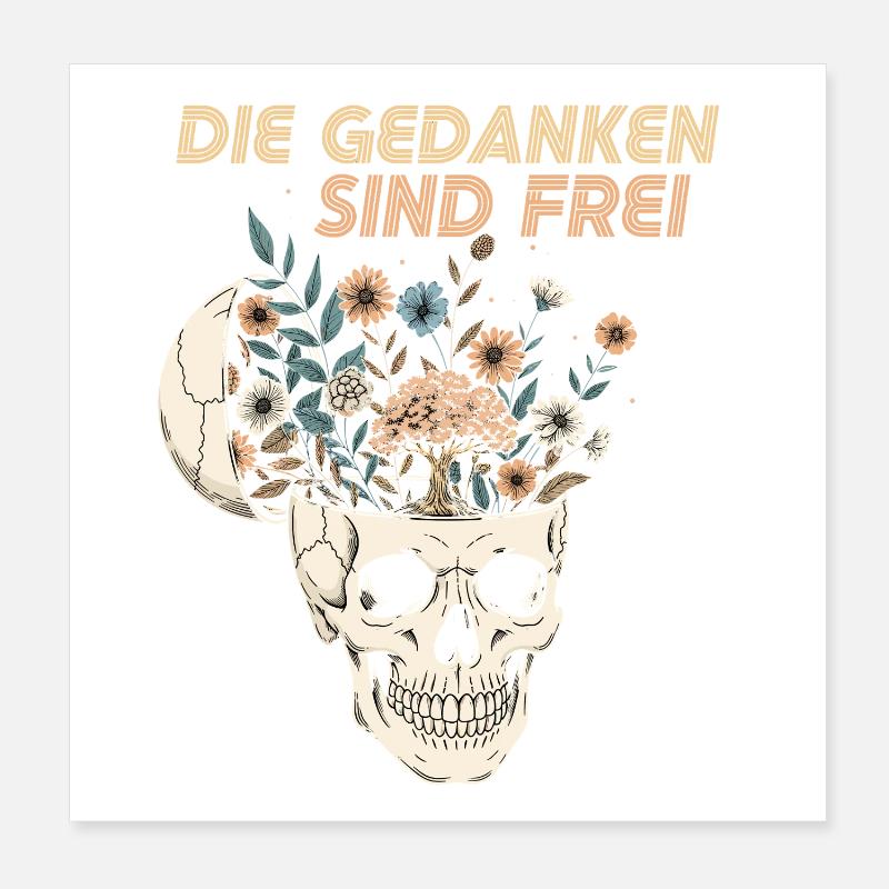 Fleurs dans le crâne avec un message Poster 20 x 20 cm
