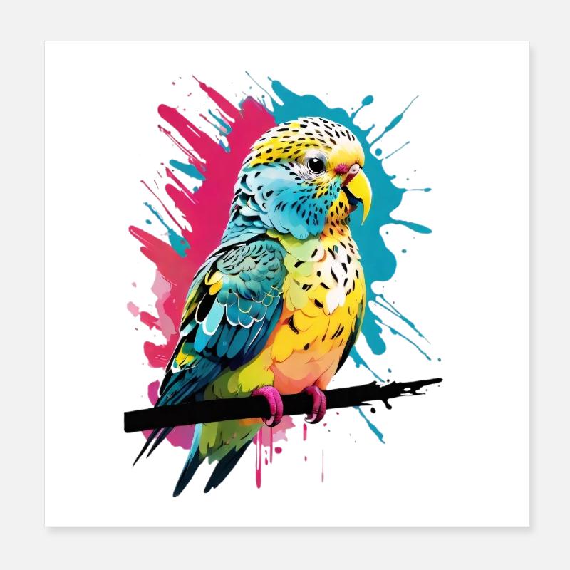 Bunter Papagei mit Farbspritzern Poster 20x20 cm