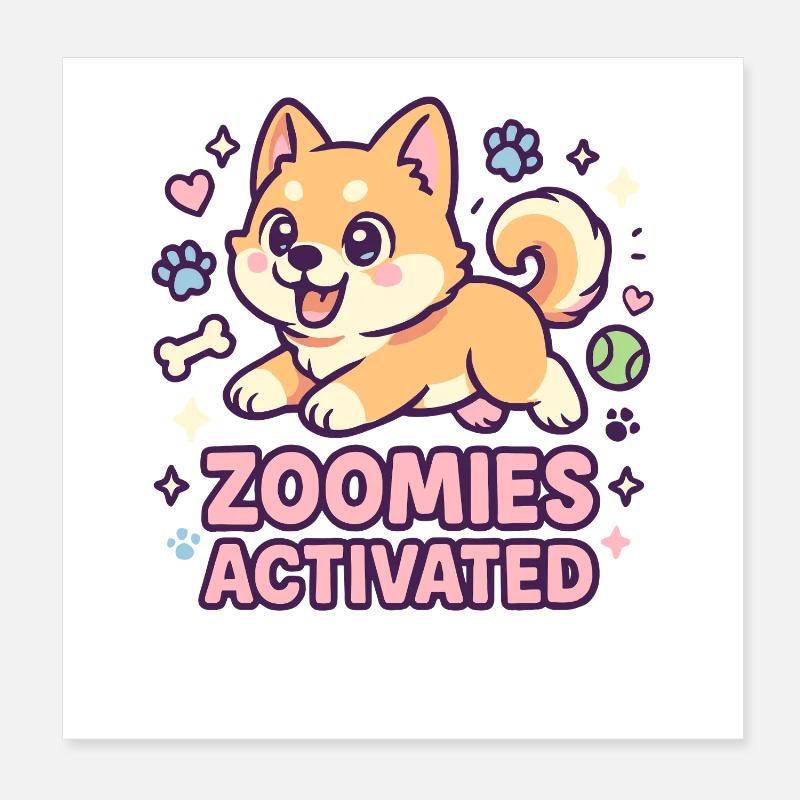 Mignon Zoomies Joyeux Chiot Design Poster 20 x 20 cm