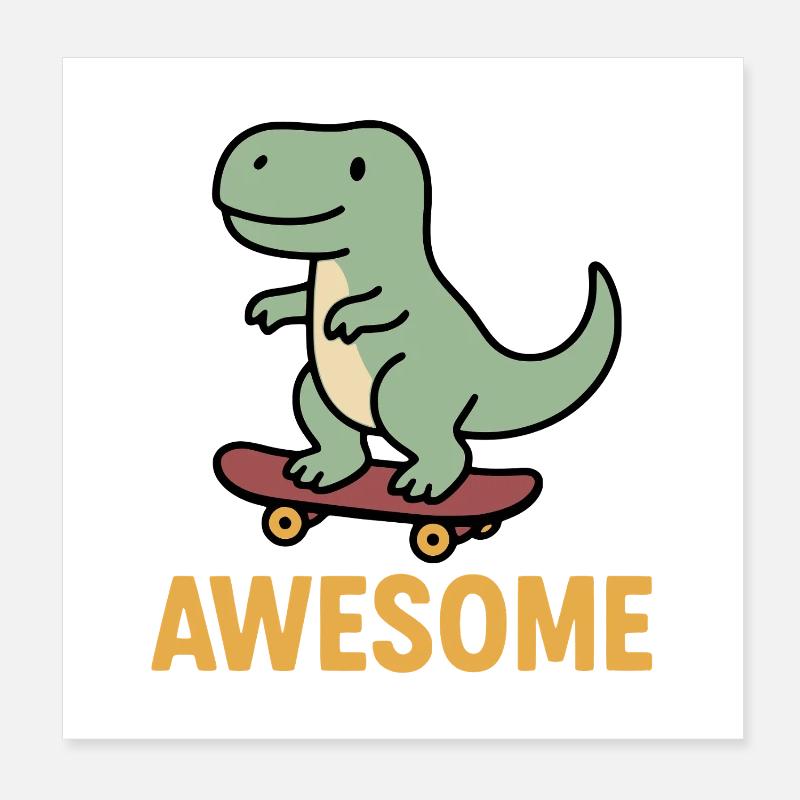 Dinosaure décontracté sur skateboard Poster 20 x 20 cm