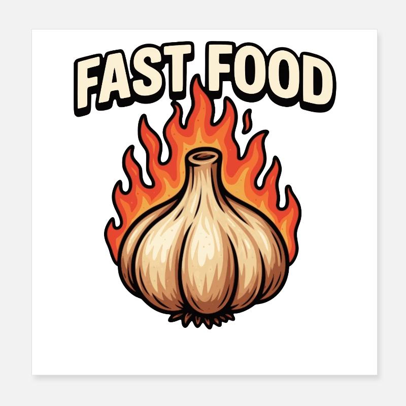 Fiery Garlic Cartoon Poster 8" x 8" (20x20 cm)