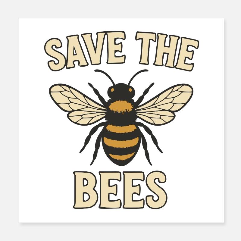 Save the Bees Bee Motif Poster 8" x 8" (20x20 cm)