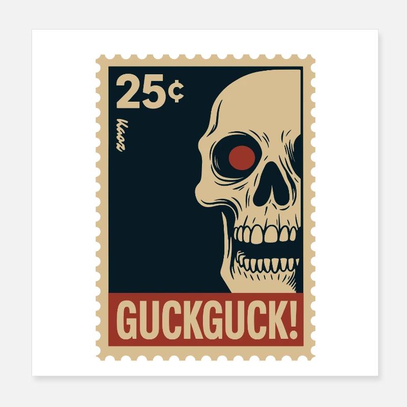 Skull Stamp Look Look Hello Poster 8" x 8" (20x20 cm)