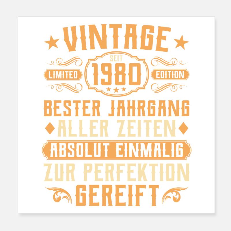 Millésime 1980 année de naissance - 45e anniversaire Poster 20 x 20 cm