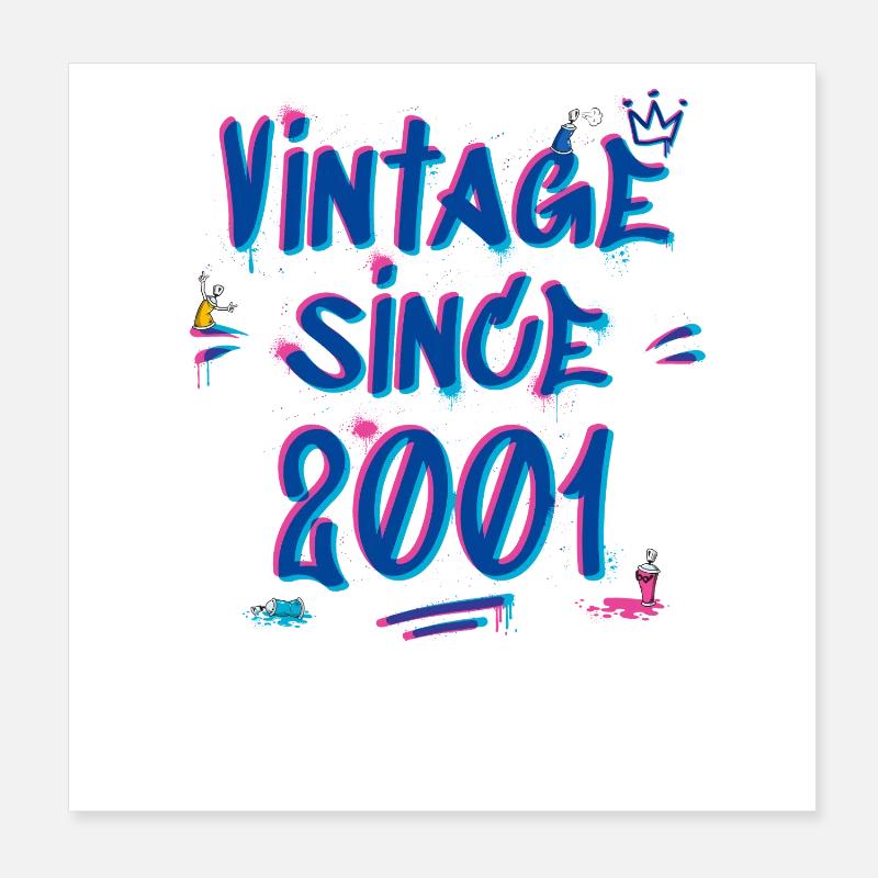 Vintage Since 2001 Graffiti Glitch 24th Bday Vibes Poster 8" x 8" (20x20 cm)