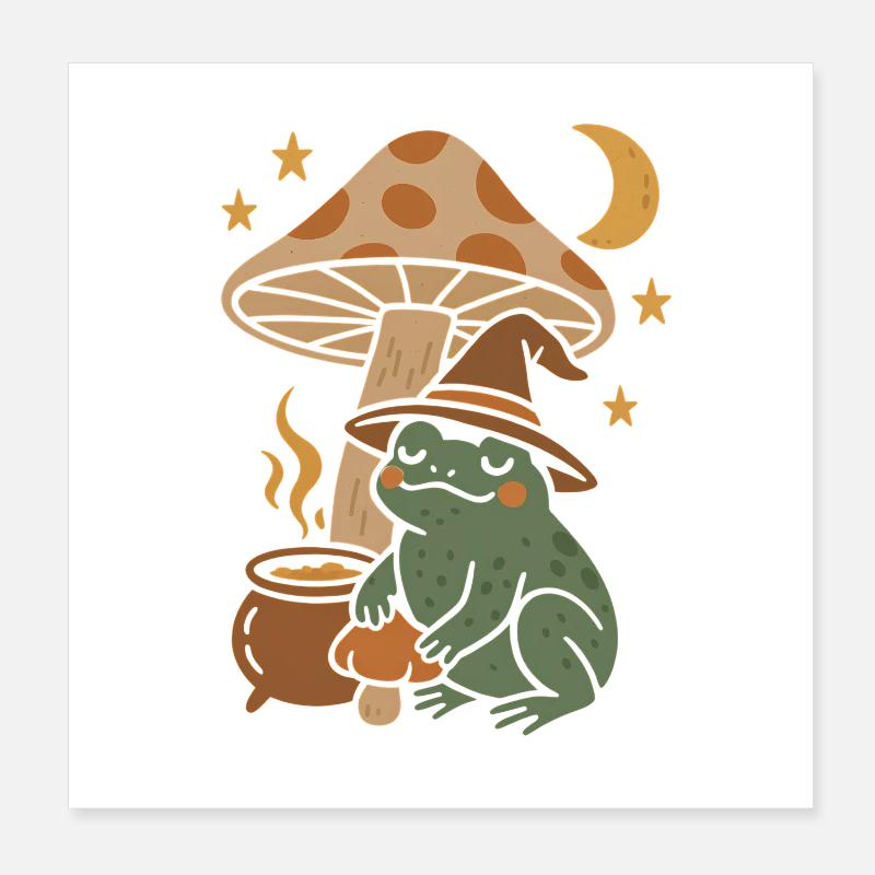 Fairytale magic toad with mushroom &amp; moon Poster 8" x 8" (20x20 cm)