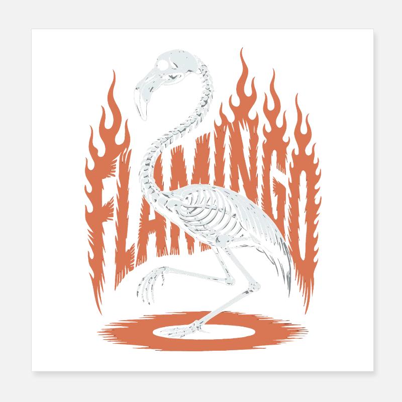 Flamingo Flames Skeleton Halloween Poster 8" x 8" (20x20 cm)