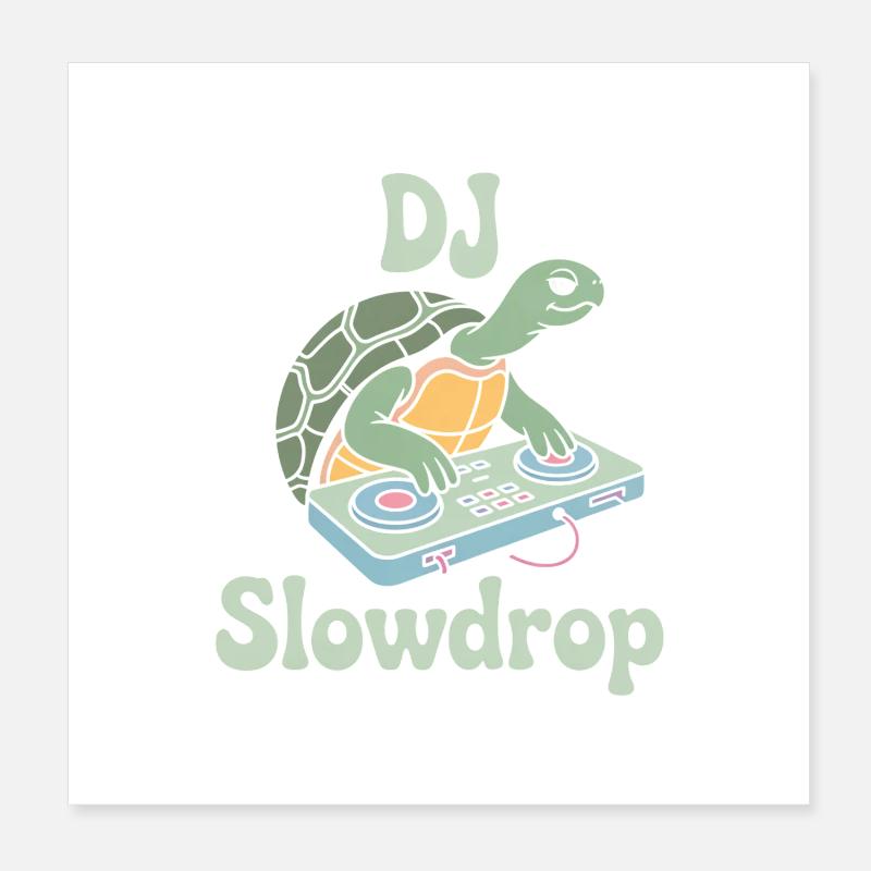 DJ Slowdrop Turtle au Mixer Rave Vibes Poster 20 x 20 cm