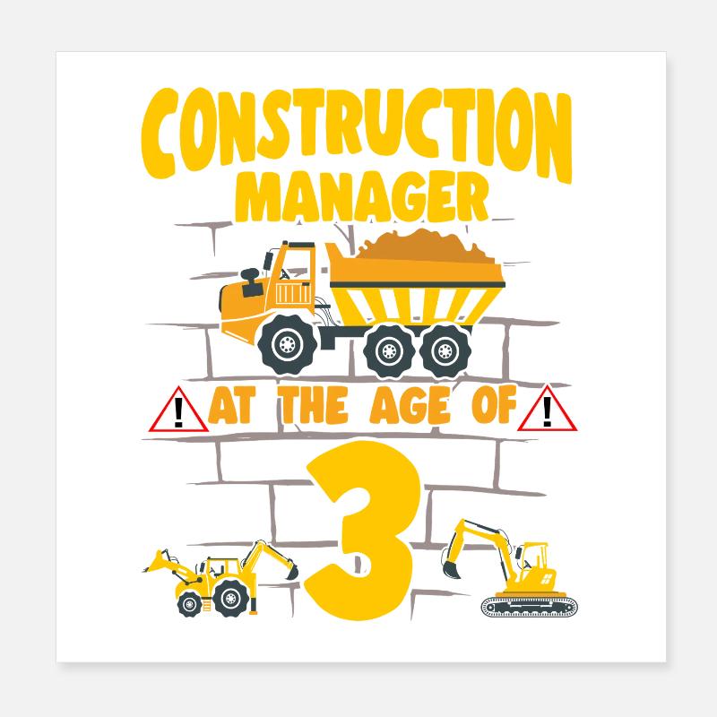Construction Party 3rd Birthday 3 Years Old truck Poster 8" x 8" (20x20 cm)