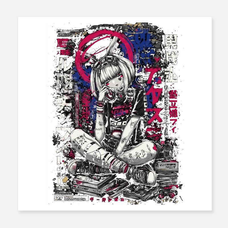 Fille cyberpunk avec un design graffiti Poster 20 x 20 cm