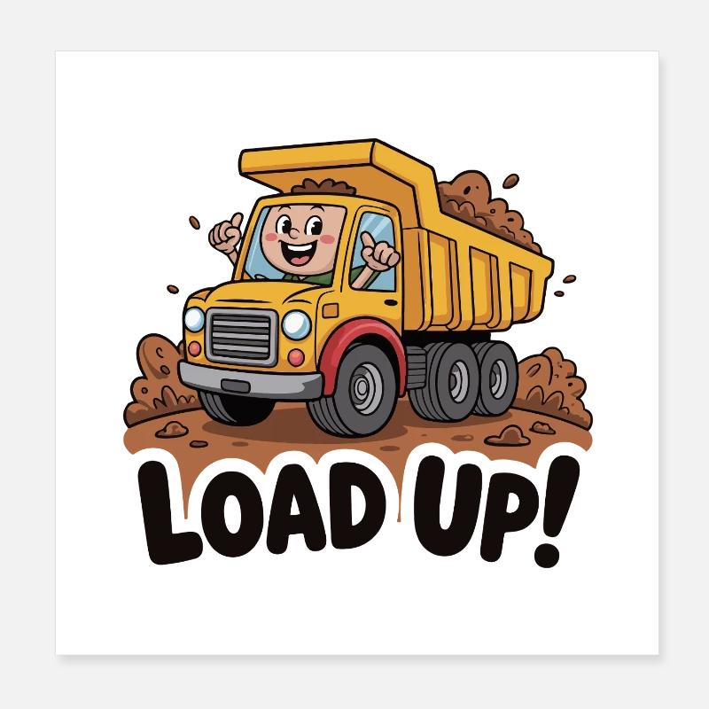Dessin animé de camion à benne basculante de construction Poster 20 x 20 cm