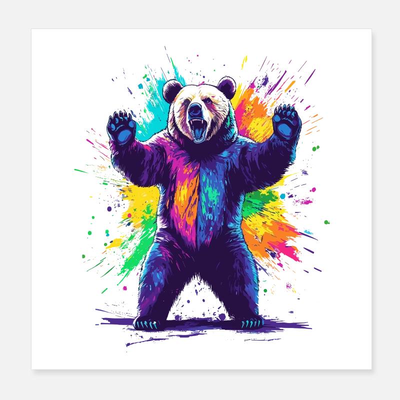Ours avec une explosion de couleurs colorées Poster 20 x 20 cm