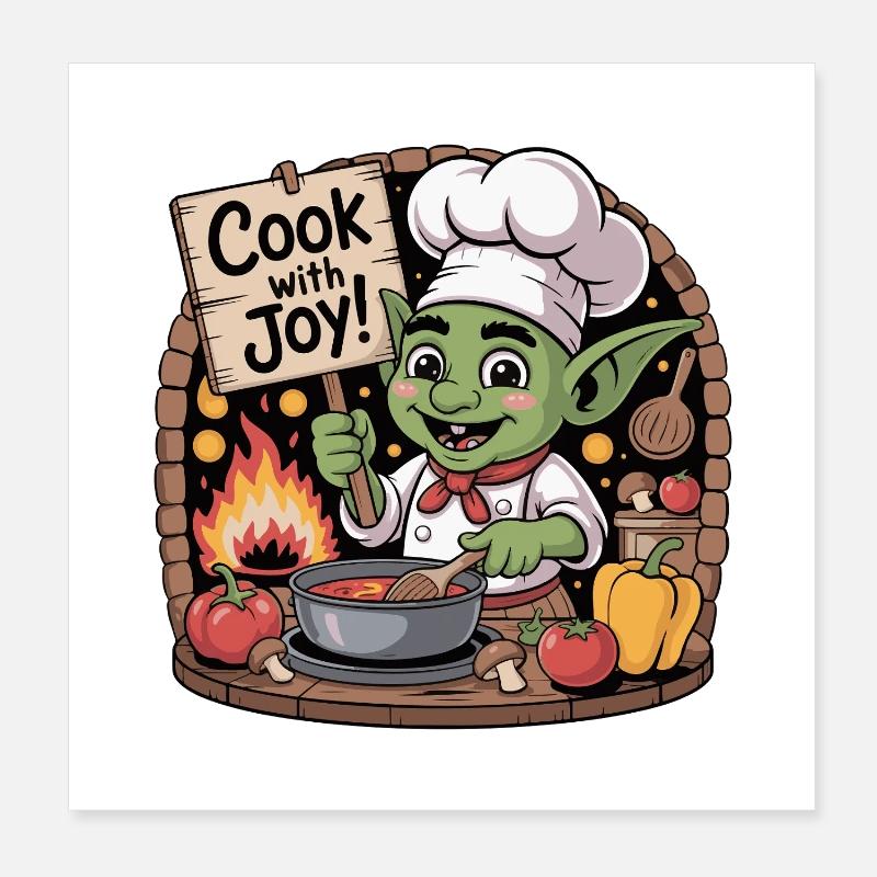 Whimsical Goblin Chef Illustration Poster 8" x 8" (20x20 cm)