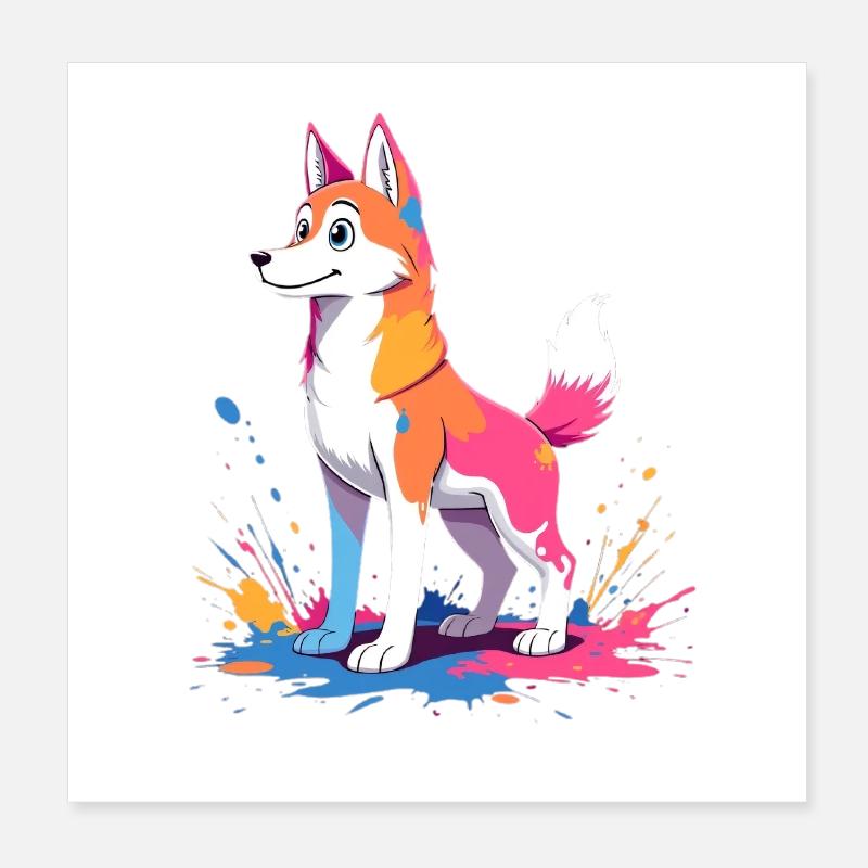 Chien créatif coloré avec des touches de couleur Poster 20 x 20 cm