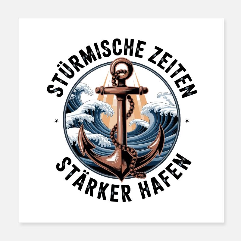 Anchor And Waves Maritime Nautical Ocean Storm Poster 8" x 8" (20x20 cm)