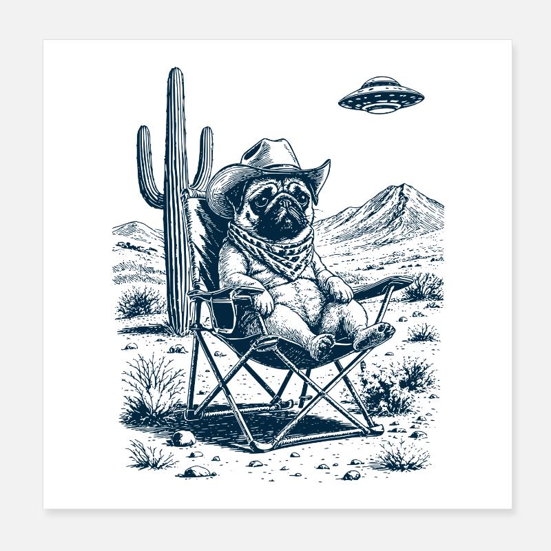 Cowboy Pug Poster 8" x 8" (20x20 cm)