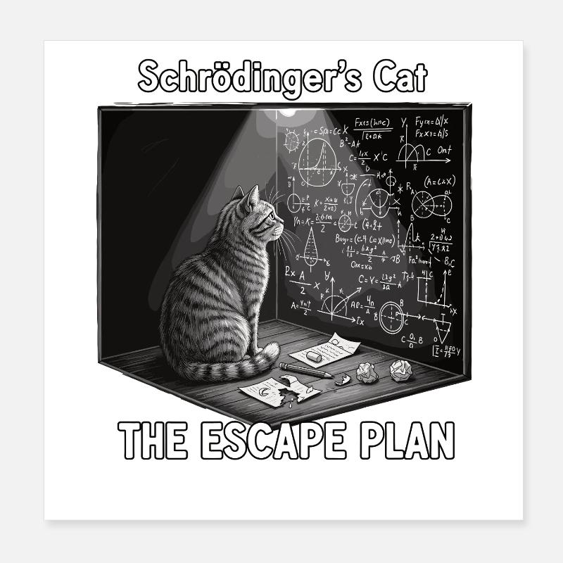 Schrödingers Katze mit Fluchtplan Poster 20x20 cm