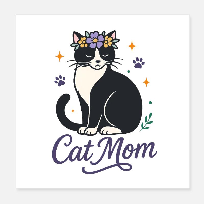 Maman Chat Amour floral pour les mamans chats Poster 20 x 20 cm