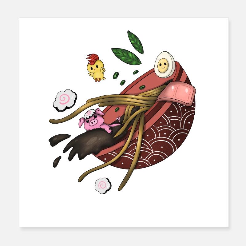 Pig and chick ramen Poster 8" x 8" (20x20 cm)