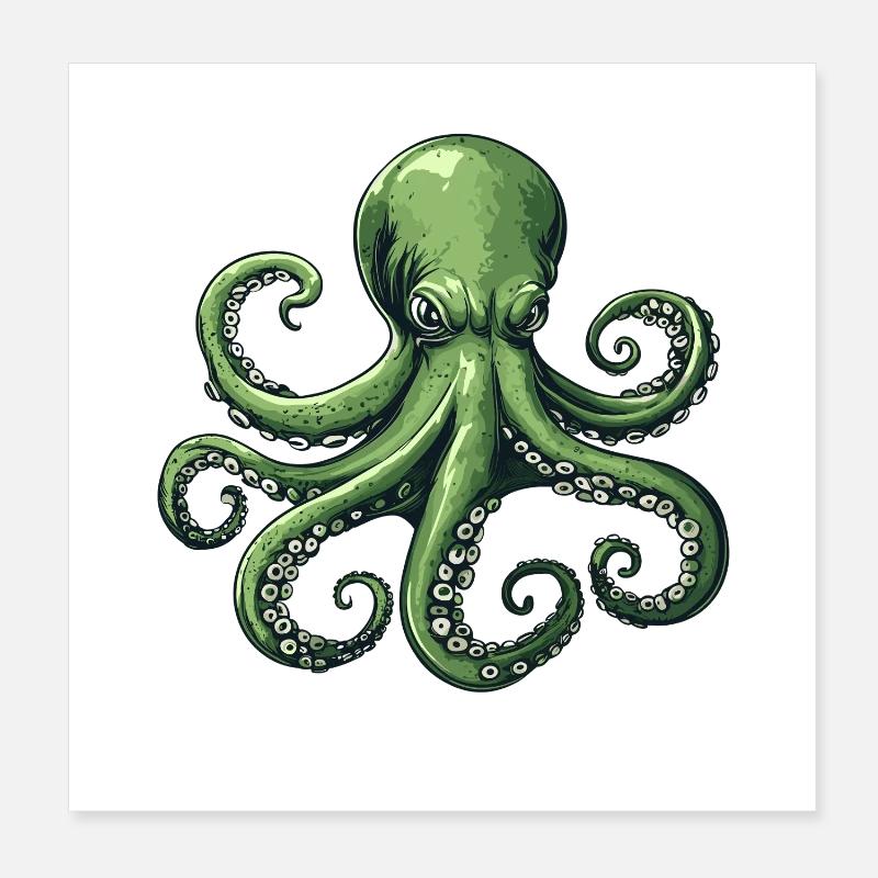 Underwater Octopus Illustration Poster 8" x 8" (20x20 cm)