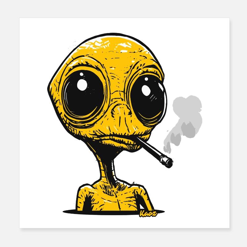 Alien with Cigarette Vintage Design Poster 8" x 8" (20x20 cm)