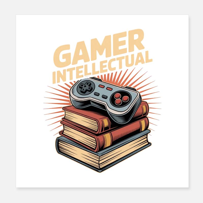 Gamer Intellectual Controller Bücherstapel Poster 20x20 cm