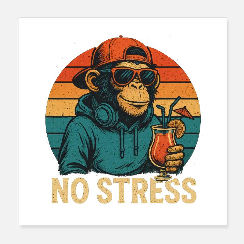 No Stress - Monkey Poster 8" x 8" (20x20 cm)