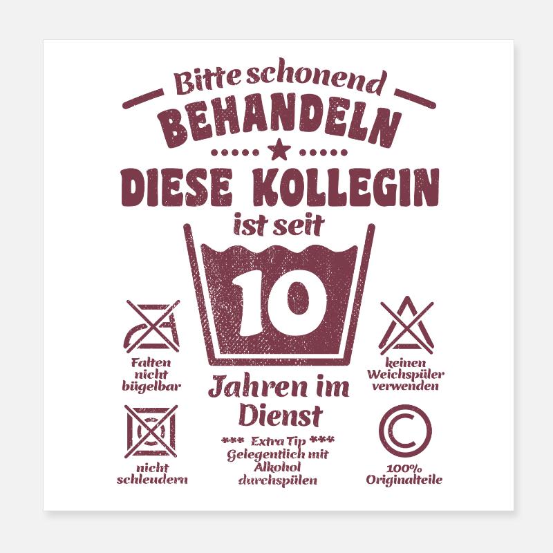 10 ans de service - Traiter avec douceur - Collègue Poster 20 x 20 cm