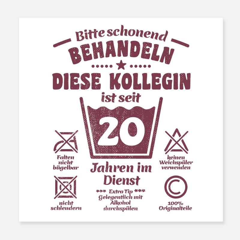 20 ans de service - Traiter avec douceur - Collègue Poster 20 x 20 cm