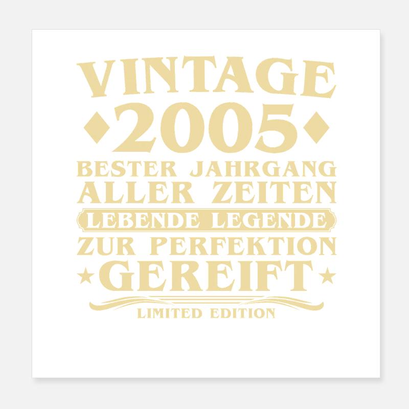 Millésime 2005 Millésime Né 20 ans Poster 20 x 20 cm