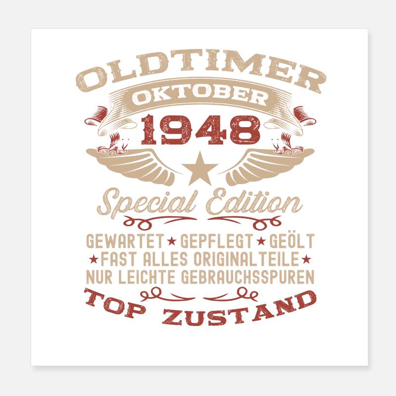 77. Geburtstag Geschenk Oldtimer Oktober 1948 Poster 20x20 cm