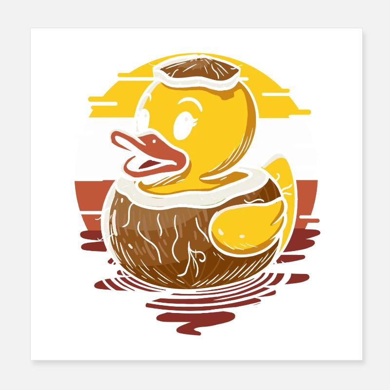 Cute duckling on coconut - Poster 8" x 8" (20x20 cm) - white