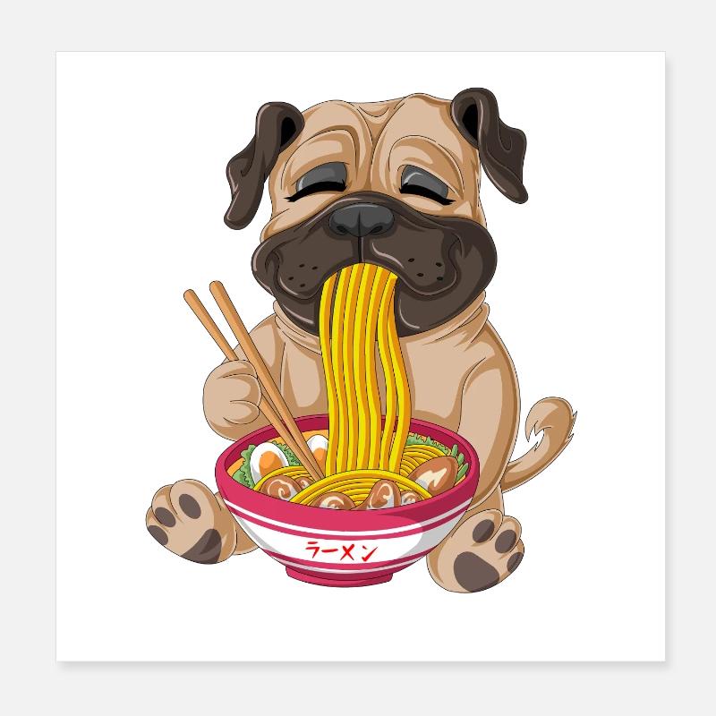T-shirt Ramen mangeant du carlin mignon Poster 20 x 20 cm