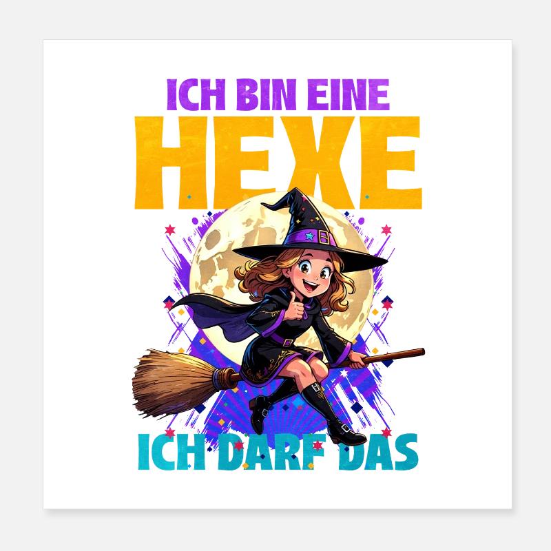 Hexenmädchen mit Zauberstab und Mond Poster 20x20 cm