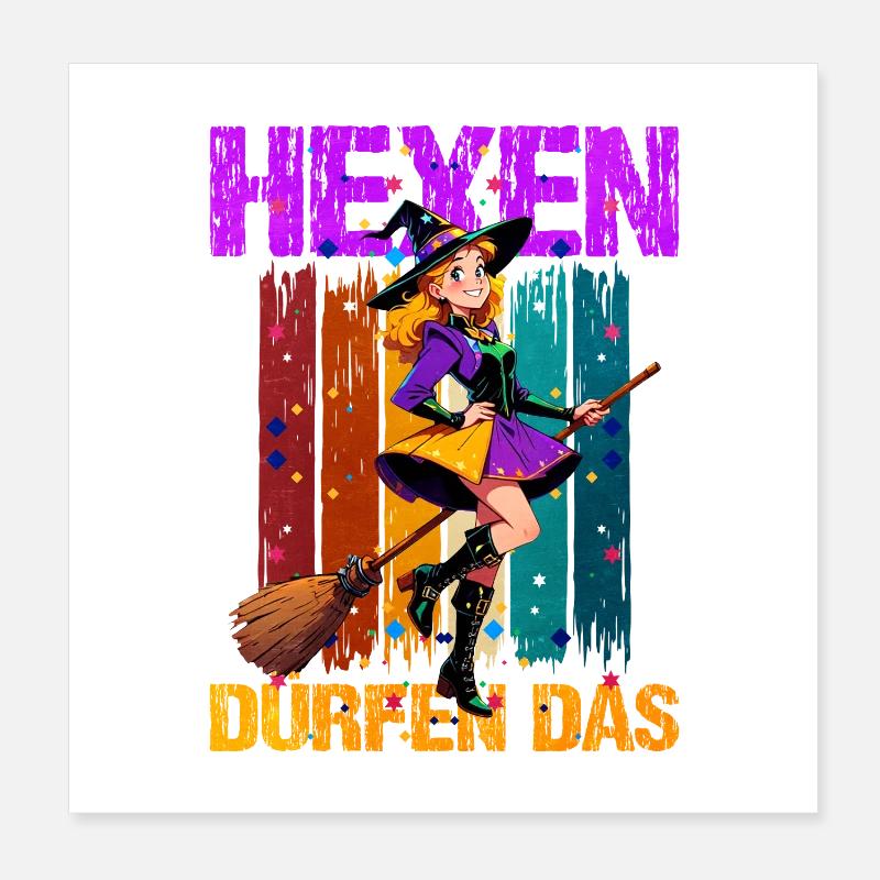 Sorcière magicienne sur balai Poster 20 x 20 cm