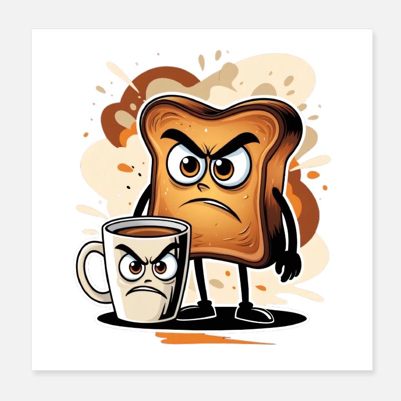 Angry toasts and coffee cup design Poster 8" x 8" (20x20 cm)