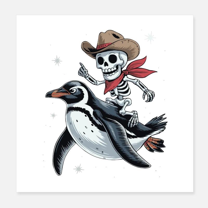 Pingouin câlin avec cavalier de crâne Poster 20 x 20 cm