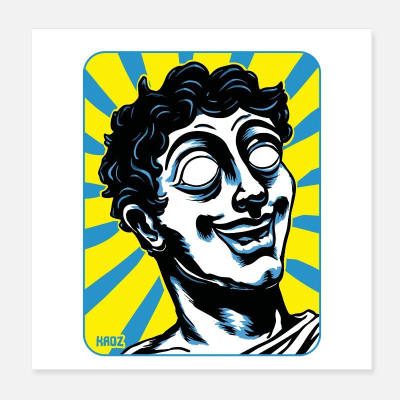 lustige Griechische Comic-Statue mit leerem Blick Poster 20x20 cm