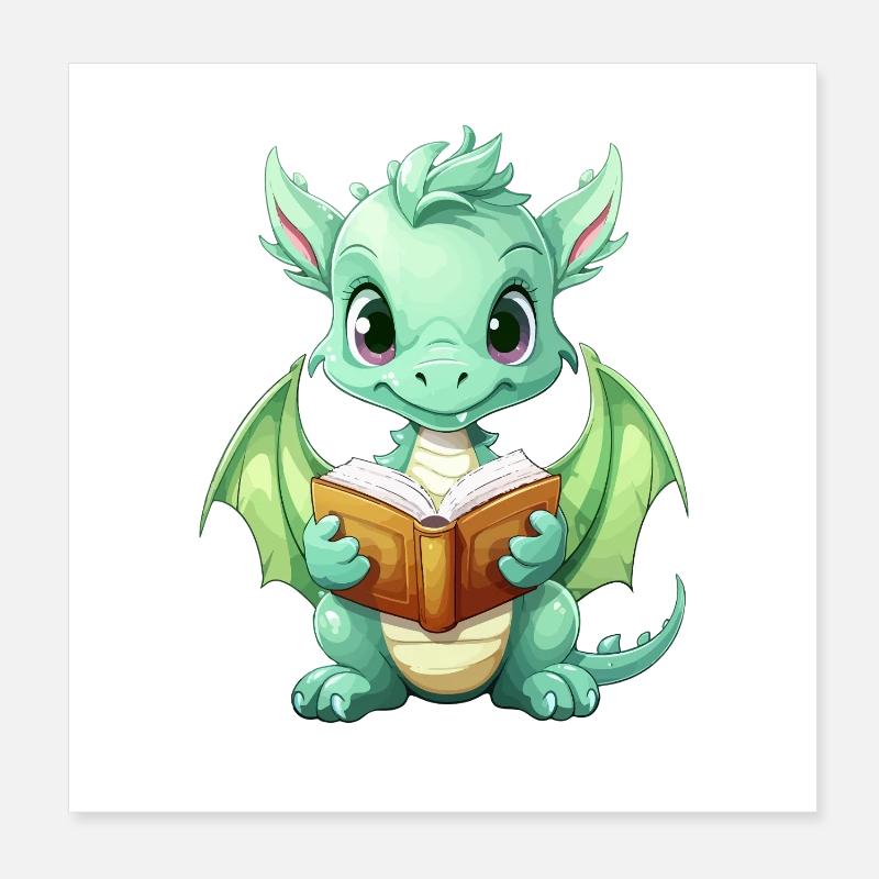 Kritzelnder Drache mit Buch Poster 20x20 cm