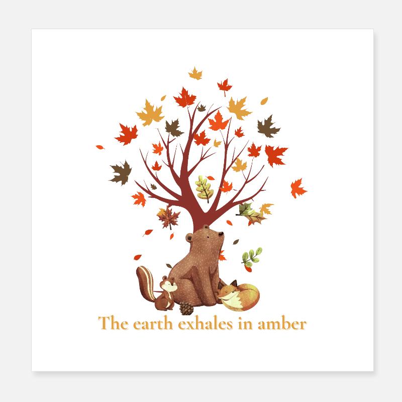 Waldtiere mit Herbstbaum und Spruch Poster 20x20 cm