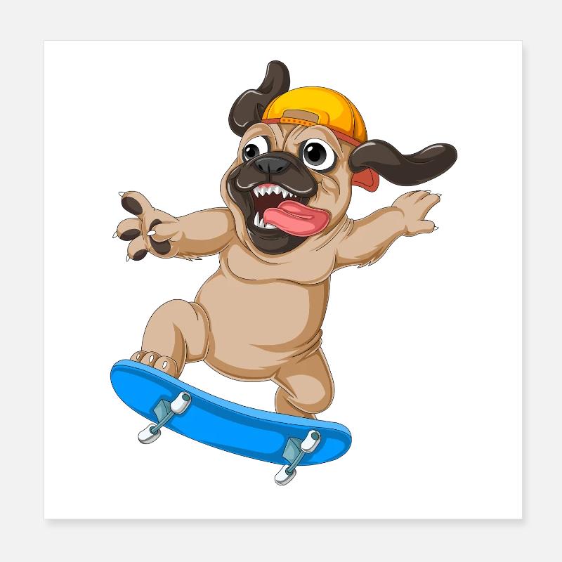 Mops Skateboarden Poster 20x20 cm