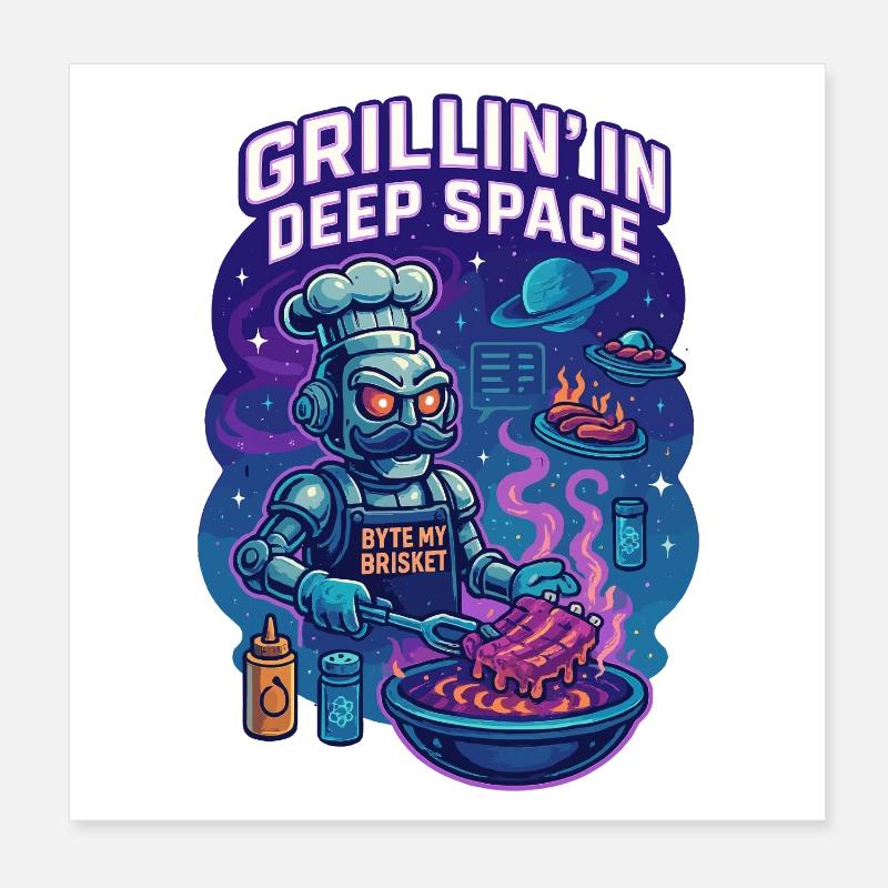 Griller dans l’espace lointain avec Byte My Brisket Poster 20 x 20 cm