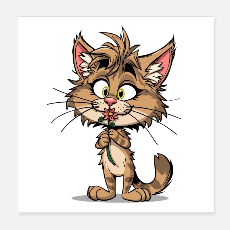 Niedliche Katze mit Blume Poster 20x20 cm