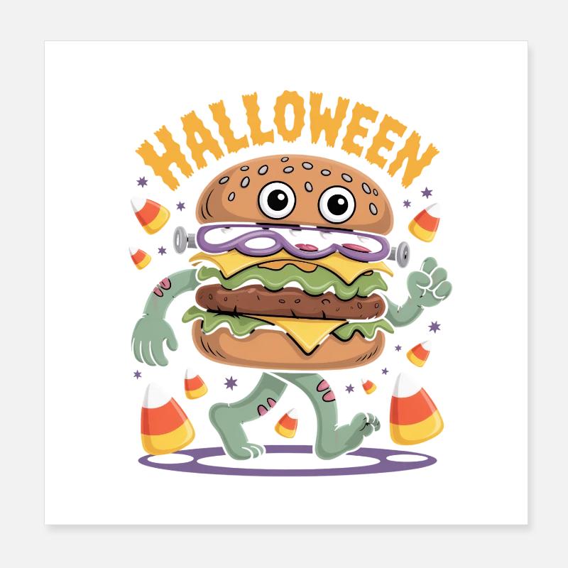 Halloween Zombie Burger Monster Mit Candy Corn Poster 20x20 cm